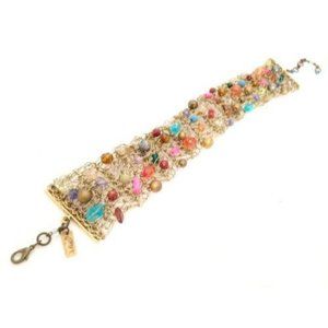 Tulipa Vintage Jewelry Metal Mesh Nature Stones Choker Necklace